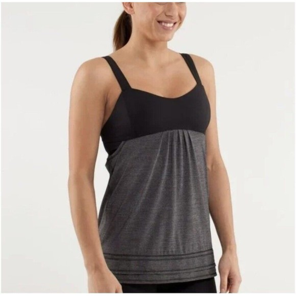 Lululemon Run Back on Track Tank Top with Built-in Bra in Grey/Black Size 8